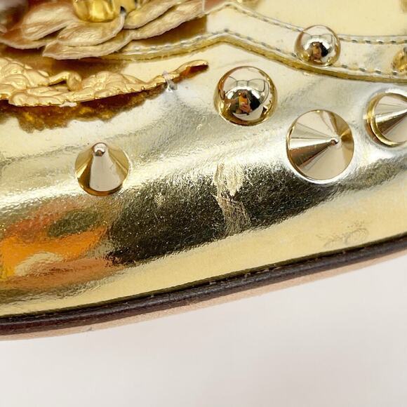 Dolce & Gabbana Metallic Gold Vally Flower Spike Studded Block Heel IT 39.5 - Picture 8 of 12